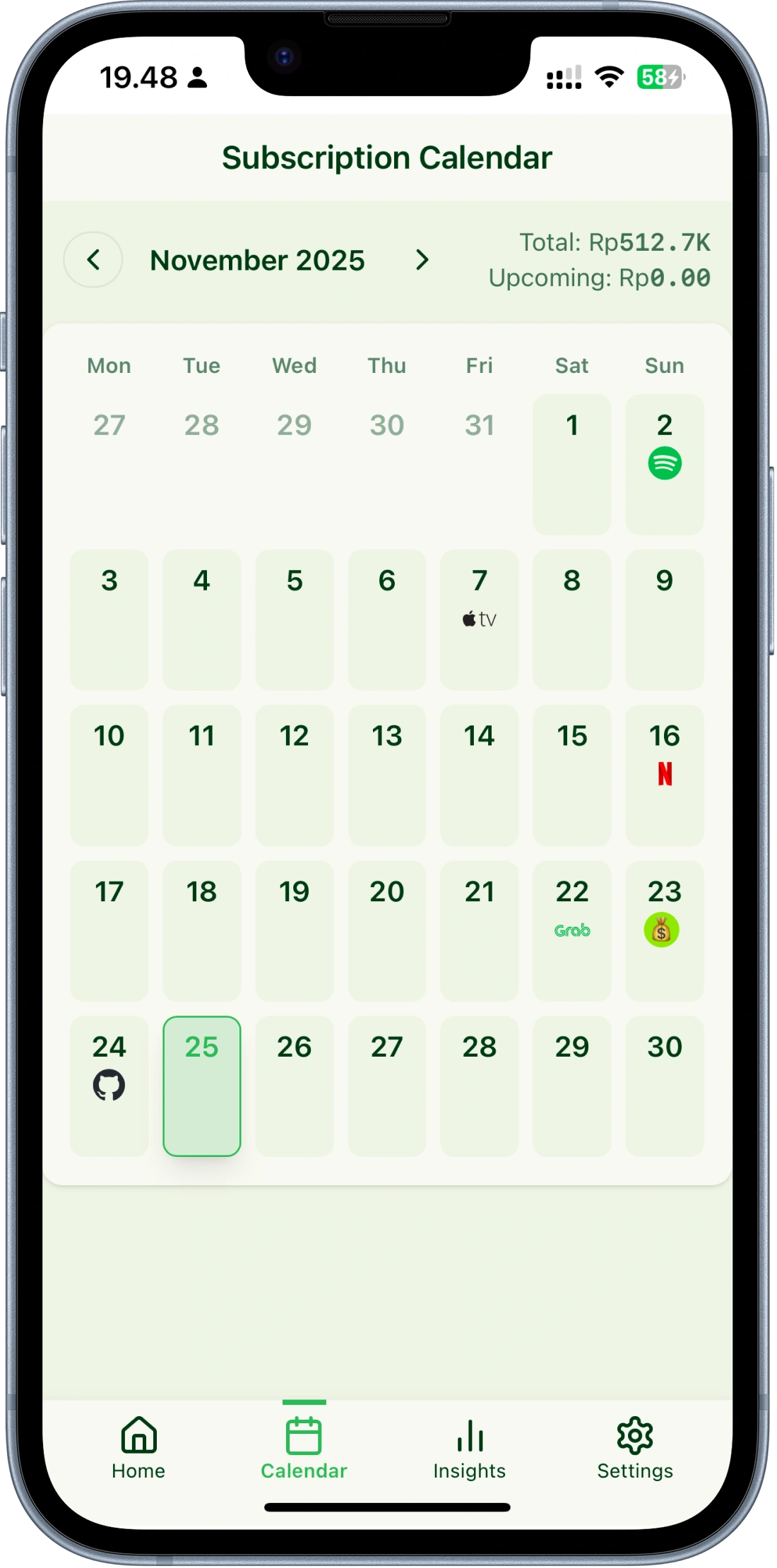 Upcoming Billing Calendar